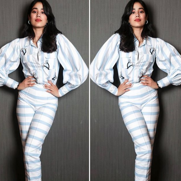 Janhvi Kapoor looked stunning in pinstripe shirt and pants