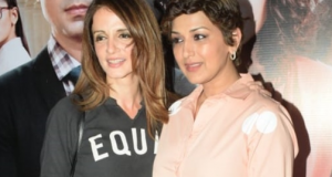 Spotted Sussanne Khan and sonali bendre at goldie behl's debut