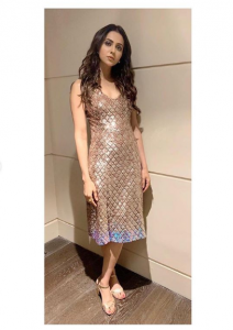 Rakul Preet looks raashing ingold thigh-slit embellished dress