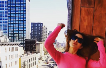 Sara Ali Khan looks hot in pink turtleneck and black pants Sara Ali Khan looks hot in pink turtleneck and black pants