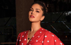 Sunny Leone looks super sexy in red crop top and skirt