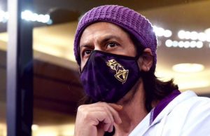 Shah Rukh Khan cheers for KKR at Dubai International Stadium